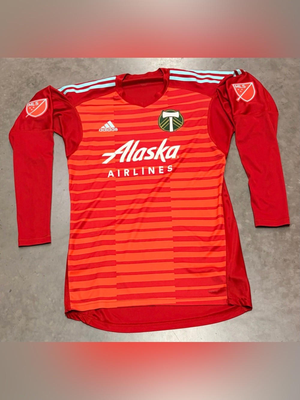 adidas men’s Portland Timbers Red and Orange Long-Sleeve Soccer Jersey